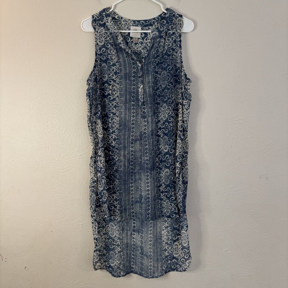 Knox Rose Top Womens Medium Sheer Blue Paisley Floral High Low Tunic Feminine